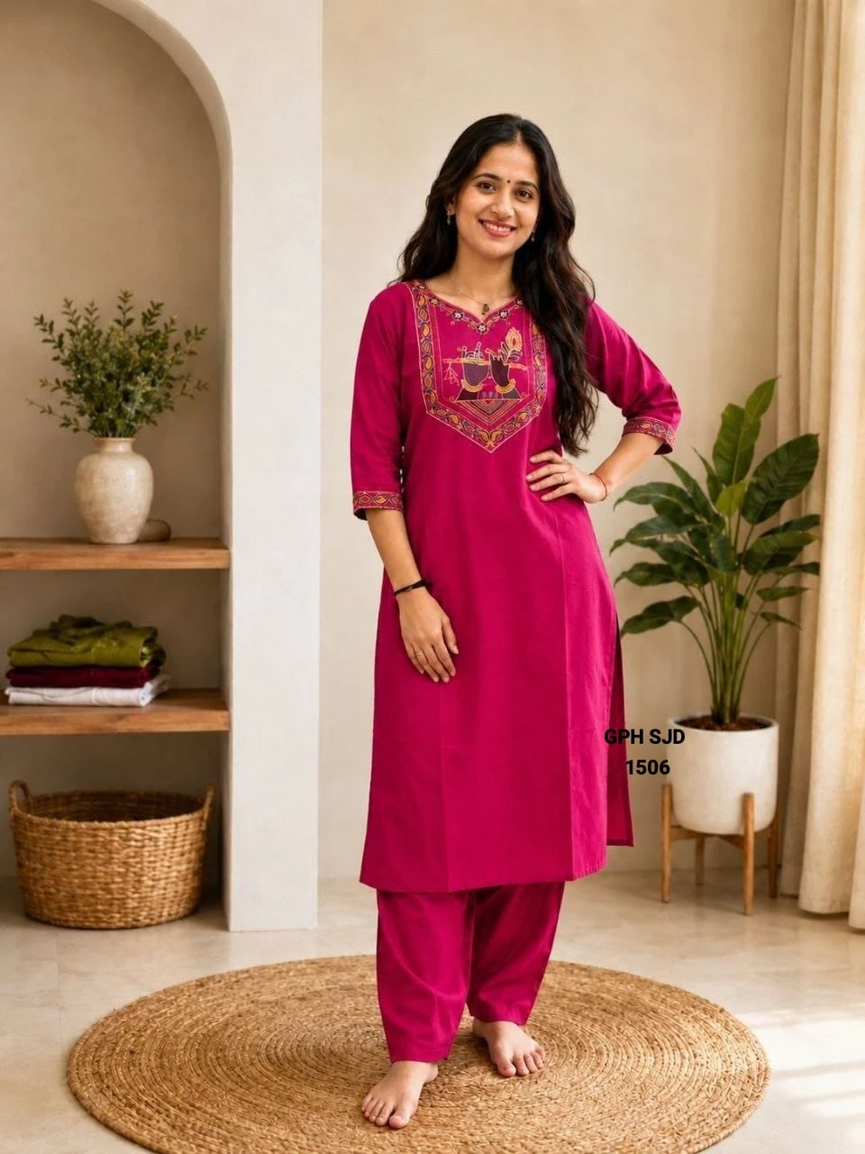 Monsoon Special Slub Cotton Embroidered Kurti Set